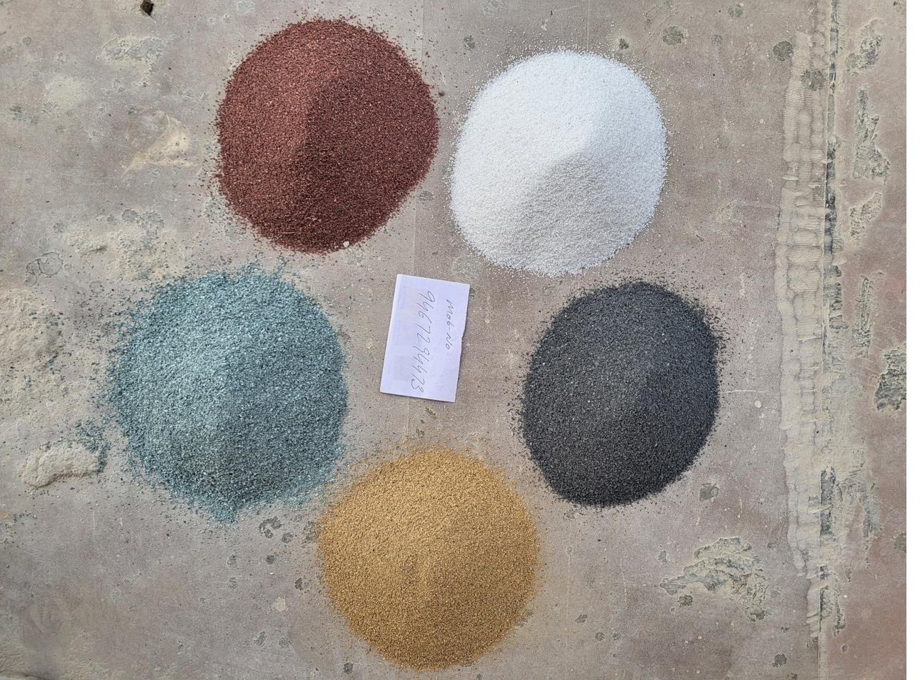 Madrasi Dana colour range — brown, white, green, gold and black marble chips